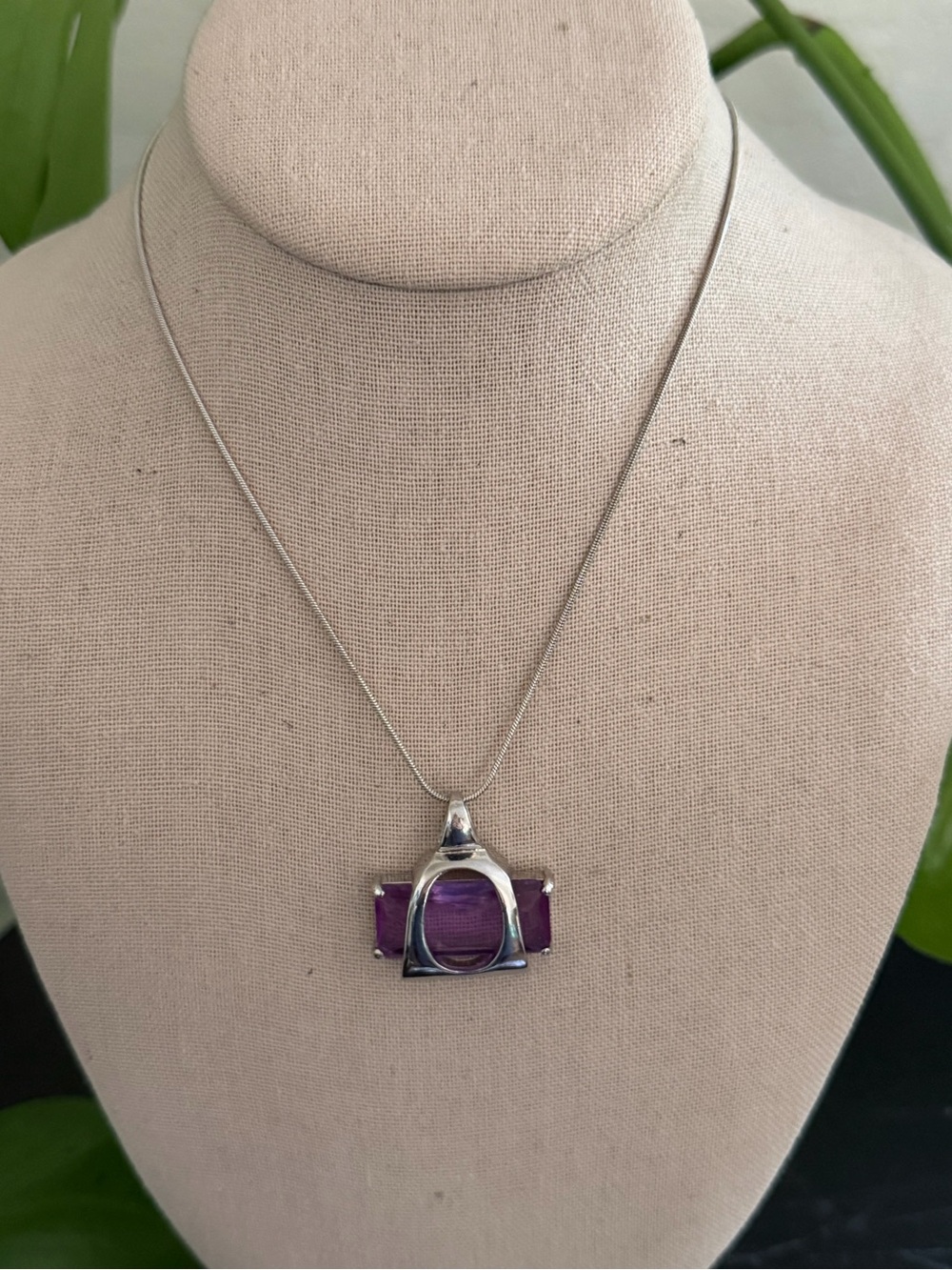 Vintage Large Purple Amethyst Sterling Silver Necklace Stunning